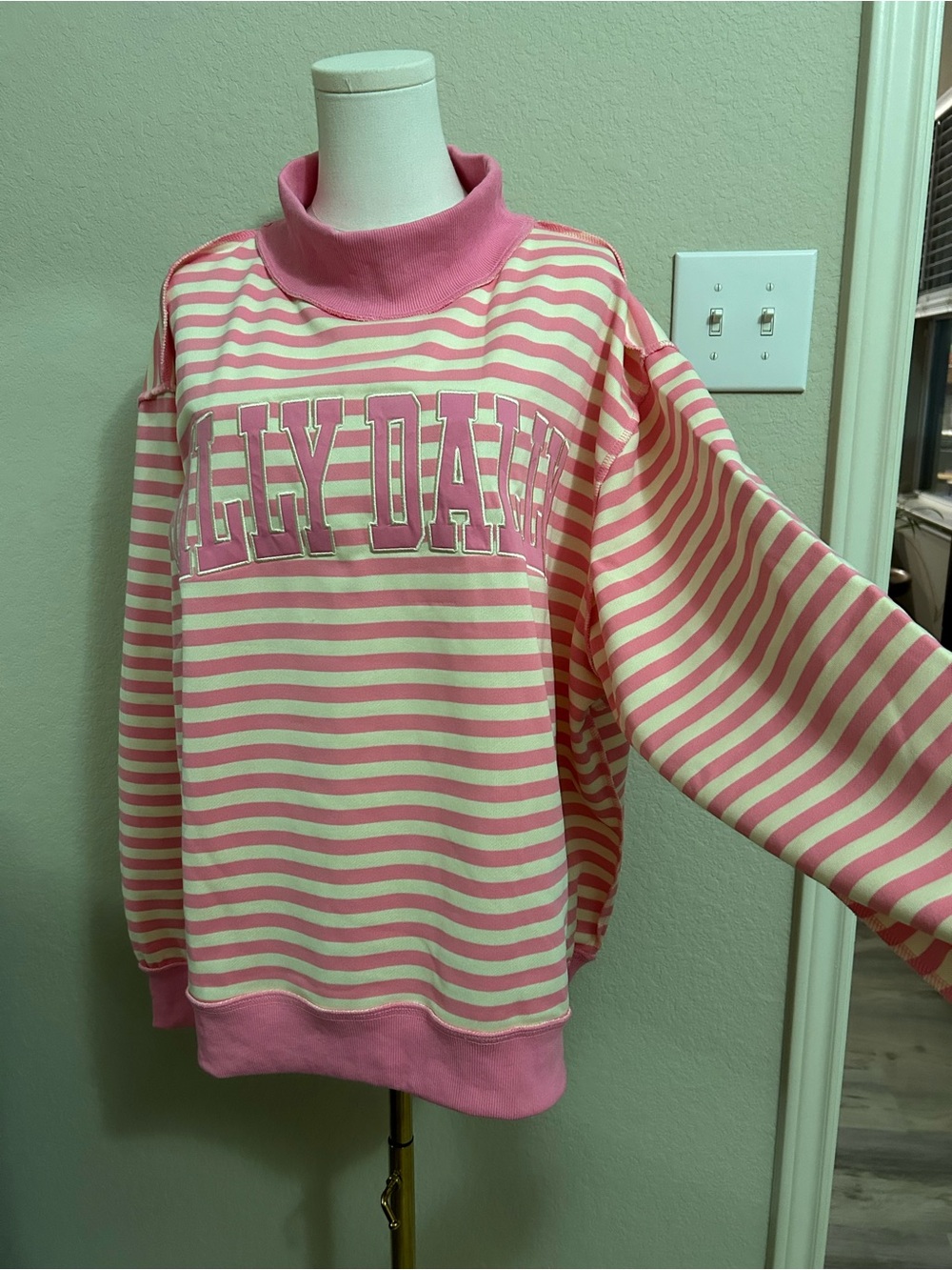 Striped Pink & Cream Pullover Sweatshirt NWOT